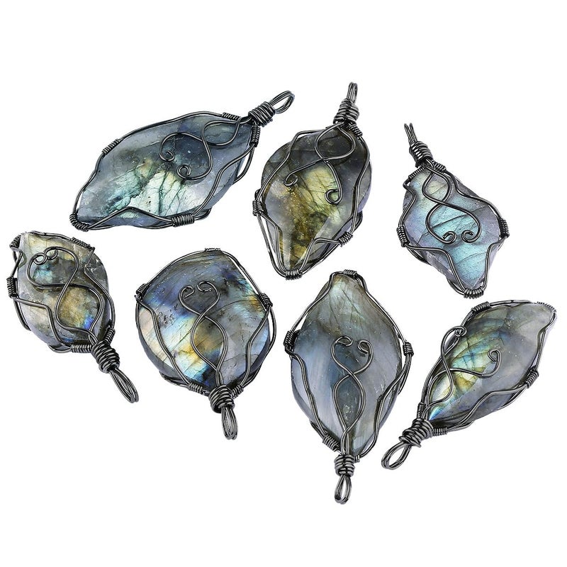 Nupuyai Natural Labradorite Necklace for Unisex, Handmade Wire Wrapped Irregular Healing Stone Pendant with Chain 19" - Image 4